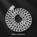 Silver Cuban link chain necklace with diamond clasp, 60cm hip hop jewelry for men women - 60CM / Silver