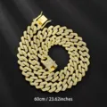 Collana con Catena Cubana con Zirconi 14mm Oro 60cm Gioiello Hip Hop Uomo e Donna - 60CM / Oro