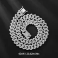 Catena Maglia Cubana Ghiacciata 14mm Collana Girocollo Diamante Per Uomo E Donna 60cm - 60CM / Argento
