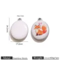 Stainless steel cute fox enamel pendant DIY charm bracelet necklace jewelry making accessory - White Base Bow Fox Oval / Set of 3 / Steel