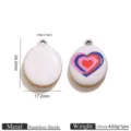 Stainless steel enamel round love heart pendant DIY jewelry accessory charms 24mm 1pcs - Stacked Colorful Heart Retro Print Oval / Set of 3 / Gold