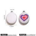 Stainless steel enamel heart pendant charm DIY bracelet necklace jewelry accessories - Stacked Colorful Heart Retro Print Oval / Set of 3 / Steel