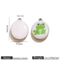 Stainless Steel Frog Round Pendant Drip Oil DIY Charm Necklace Bracelet Jewelry Accessory - White Base Frog Oval / Set of 3 / Gold