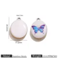 Stainless steel oil drop butterfly charm pendant for DIY bracelet necklace jewelry making - Blue Purple Gradient Butterfly Print Oval / Set of 3 / Gold