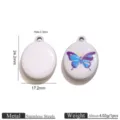 Stainless steel enamel butterfly pendant jewelry DIY charm accessory for necklace bracelet. - Blue Purple Gradient Butterfly Print Oval / Set of 3 / Steel