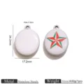 Stainless steel enamel oval pendant red green star charm for DIY jewelry making accessories - Red Green Contrast Star Oval / Set of 3 / Steel