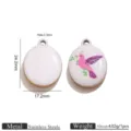 Stainless steel enamel pink bird round pendant DIY charm for bracelet necklace jewelry - Pink Purple Bird Oval / Set of 3 / Gold