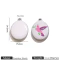 Stainless steel enamel hummingbird pendant round charm for DIY bracelet necklace making - Pink Purple Bird Oval / Set of 3 / Steel