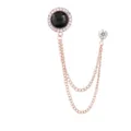 Herren Mode runde Strass Brosche Kette Anzug Reversnadel Luxus Schmuck Zubehoer - Schwarzer Edelstein (Goldbasis)