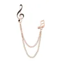 Rose gold music note brooch with double chain tassel, elegant lapel pin for suits and shirts. - Gold