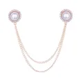 Pearl rhinestone double chain collar pin shirt brooch accessory elegant fashion jewelry item - White Pearl (Gold Base)