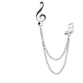 Fashion music note brooch pin with double chain tassel, silver suit collar accessory. - Silver