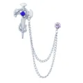 Zilveren slang zwaard kruis broche met blauwe steen en dubbele ketting voor unisex. - Slang Kruis Zwaard Kwastje Stijl / Blauwe Strass (Zilveren Basis)