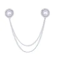 Elegant rhinestone pearl collar chain brooch retro shirt pin cardigan clip jewelry for daily wear - White Pearl (Silver Base)