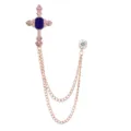 Retro Roségold Kreuz Quaste Kette Brosche, Punk Anzug Pin für Herren und Damen Schmuck - Blaue Oberfläche (Goldene Basis)
