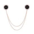 Korean style fashion double chain brooch collar pin with black pearl and rhinestones accessories. - Black Pearl (Gold Base)