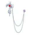 Zilveren slang kruis dolg broche dubbele ketting strass pak speld mode sieraden accessoire - Slang Kruis Zwaard Kwastje Stijl / Rode Strass (Zilveren Basis)