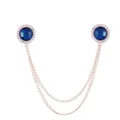 Herren Retro Strass blauer Edelstein Kragennadel Doppelkette Brosche Anzug Abzeichen Schmuck - Blaue Edelstein (Goldene Basis)