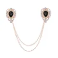 Vintage gotische Kragennadel Kette Doppelbrosche Hemd Zubehör für Herren Damen - Schwarzer Edelstein (Goldbasis)