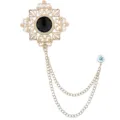 Retro goldene Hohlbrosche mit schwarzem Edelstein und doppelter Kette für Mantel Jacke Pin - Schwarzer Edelstein (Goldbasis)