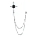 Retro Punk Stil Kreuz doppelte Kette Brosche Herren Anzug Anstecknadel Schmuck Zubehör - Schwarze Fläche (Silberne Basis)
