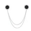 Rhinestone Black Pearl Double Chain Collar Pin Shirt Brooch Fashion Alloy Jewelry Accessory - Black Pearl (Silver Base)