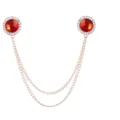 Doppelketten Broche mit rotem Stein und Strass, elegante Kragennadel für Herrenanzug. - Rote Edelstein (Goldene Basis)