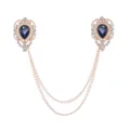 Roségold Kragenkette Brosche mit blauem Tropfenstein und Kristalldetails für Hemd Variante. - Tintenblau (Goldbasis)