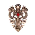 Vintage bronzen dubbele draak zwaard broche met rode kristal, punk stijl reversspeld. - Antiek Goud