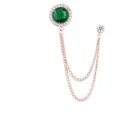 Elegante roségoldene grüne Kristall Strass Doppelketten Brosche Anzug Anstecknadel - Grüner Edelstein (Goldbasis)