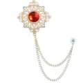 Vintage hohle rote Strass Brosche Metall Doppelkette Reversnadel Anzug Schmuck Zubehör - Roter Edelstein (Goldbasis)