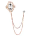 Vintage rose gold rhinestone lapel pin double chain brooch vintage suit collar jewelry - White Sapphire (Gold Base)