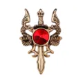 Broche vintage dorado de daga y serpiente con cristal rojo para traje de hombre. - Oro antiguo