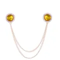 Goldfarbene gelbe Kristall Strass Doppelketten Brosche Kragennadel Anzug Outfit Accessoire - Gelbe Edelstein (Goldene Basis)
