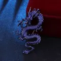 Broche de dragón estilo chino retro para hombre, insignia de zodiaco vintage chaqueta - Azul