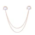 Gold tone double pearl collar pin brooch with hanging chains for shirt and suit decoration - White Pearl Style / White (Gold Base)