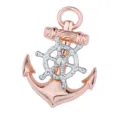 Korean style nautical anchor and ship wheel brooch, trendy two-tone metal men's pin badge. - Gold Anchor and Silver Helm