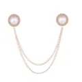 Fashion pearl rhinestone collar clip women elegant double chain shirt cardigan pin jewelry - White Pearl (Gold Base)