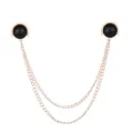 Gold-tone double chain collar pin with black beads, stylish shirt brooch and collar clip. - Black With Black Pearl / Black (Gold Base)