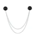 Elegant double-ended collar chain brooch with black bead decor and metallic tassel chains. - Black With Black Pearl / Black (Silver Base)