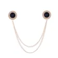 Exquisite rose gold collar pin with black crystals and double chains for men and women shirts. - Black Gemstone (Gold Base)