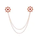 Nautical ship wheel collar pin double chain brooch vintage red rhinestone shirt collar clip - Gold (Red Rhinestone)
