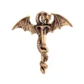 Vintage dragon sword brooch with wings, retro gold alloy pin for men, fantasy costume jewelry. - Antique Gold