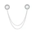 Silver double chain collar pin with faux pearls and rhinestones, elegant shirt accessory for women. - White Pearl (Silver Base)