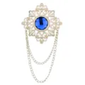 Elegante spilla vintage color oro con cristallo blu e catene a doppia tenda per abito uomo. - Strass blu reale (base dorata)