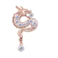 Retro rose gold dragon brooch with sparkling rhinestones, exquisite zodiac animal suit accessory. - White Rhinestone (Gold Base) / Gold