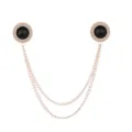Elegant rose gold double chain collar pin with black beads and rhinestones for women. - Black Pearl (Gold Base)