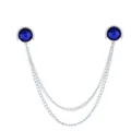 Metal shirt collar chain with blue gemstone brooch pin for men and women fashion accessories. - Sapphire Blue (Silver Base)