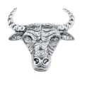 Broche de cabeza de toro punk vintage para hombre, insignia de solapa de metal plateado. - Plata antigua