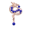 Retro Chinese style zodiac dragon brooch with blue rhinestones and dangling crystal pendant. - Blue Rhinestone (Gold Base) / Gold